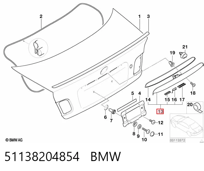 51138204854 BMW Puxador externo de tampa de porta-malas (de 3ª/5ª porta traseira)