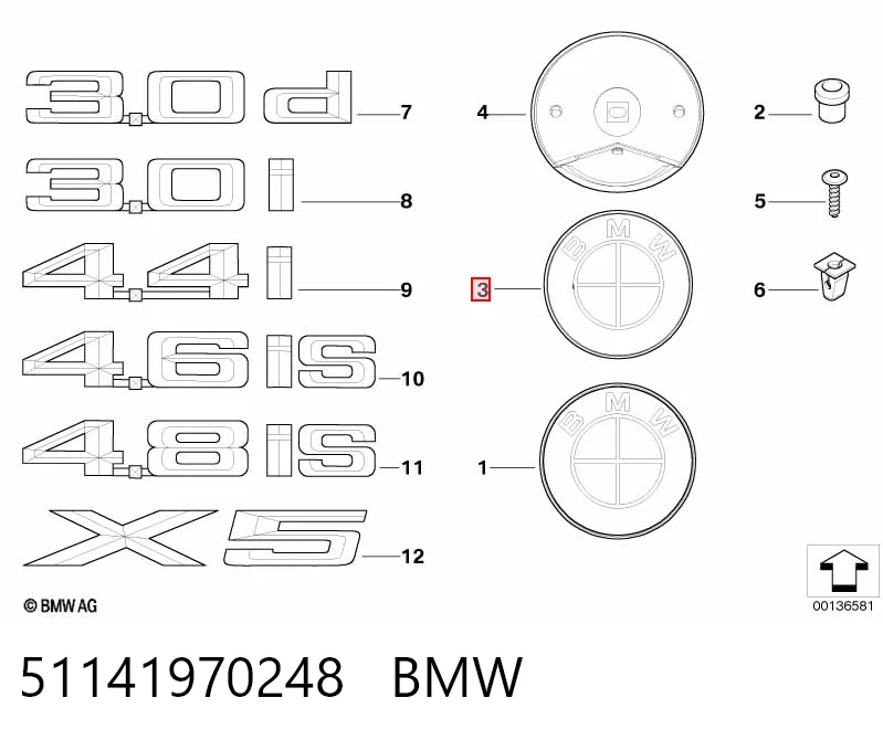 Emblema de tampa de porta-malas (emblema de firma) para BMW X5  E53