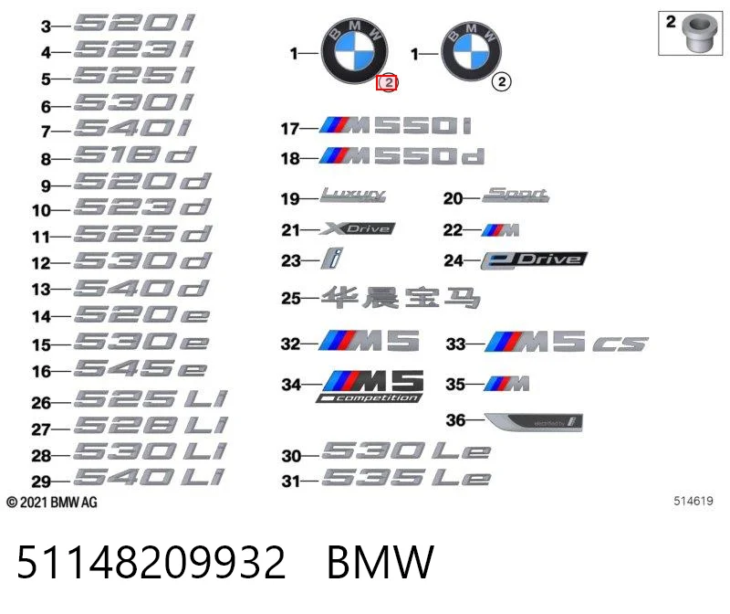 51148209932 BMW Cápsula (prendedor) de fixação de grelha do radiador ao panel