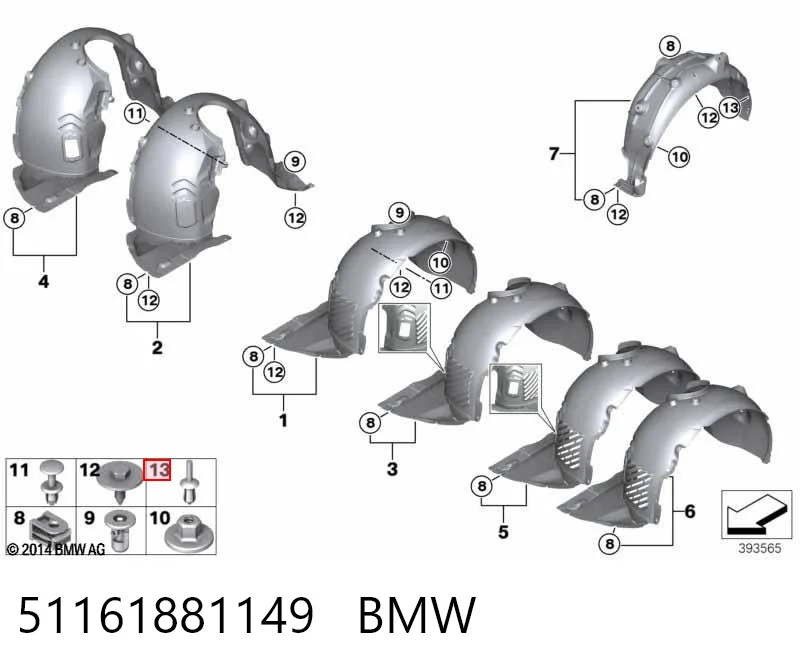 51161881149 BMW Cápsula (prendedor) de fixação de placas sobrepostas do acesso