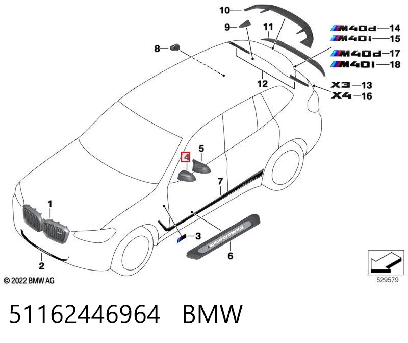 51162446964 BMW Placa sobreposta (tampa) do espelho de retrovisão direito