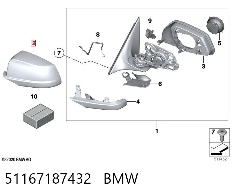 51167187432 BMW Placa sobreposta (tampa) do espelho de retrovisão direito