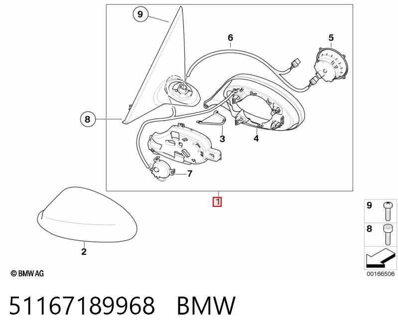 51167189968 BMW Caixa do espelho de retrovisão direito