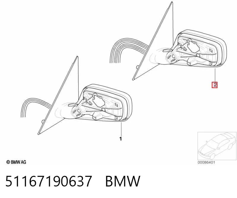 Espelho de retrovisão esquerdo BMW 7  E65, E66, E67