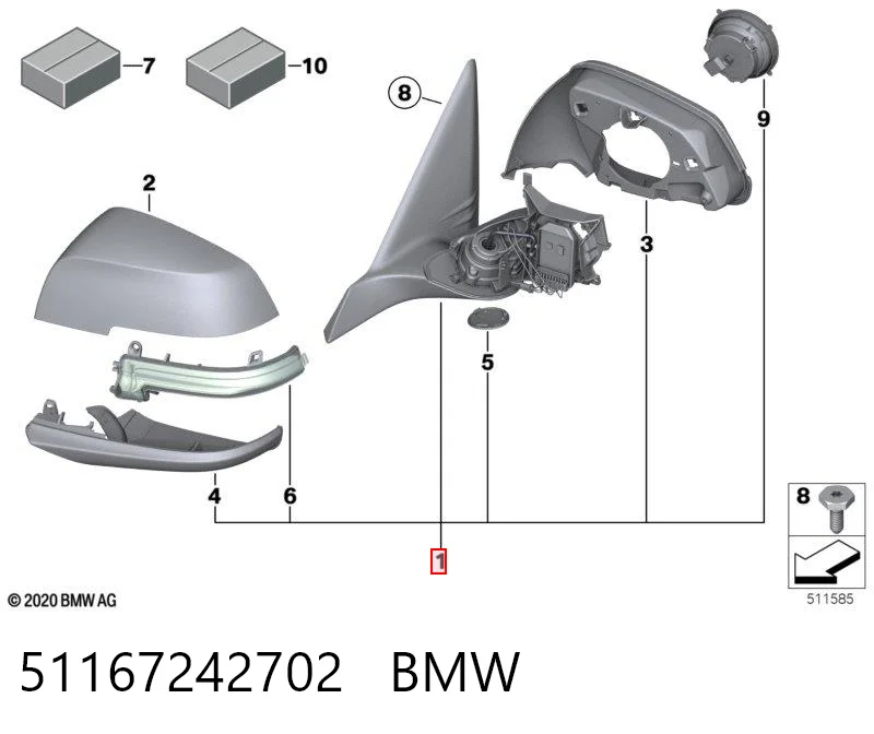51167242702 BMW Espelho de retrovisão direito