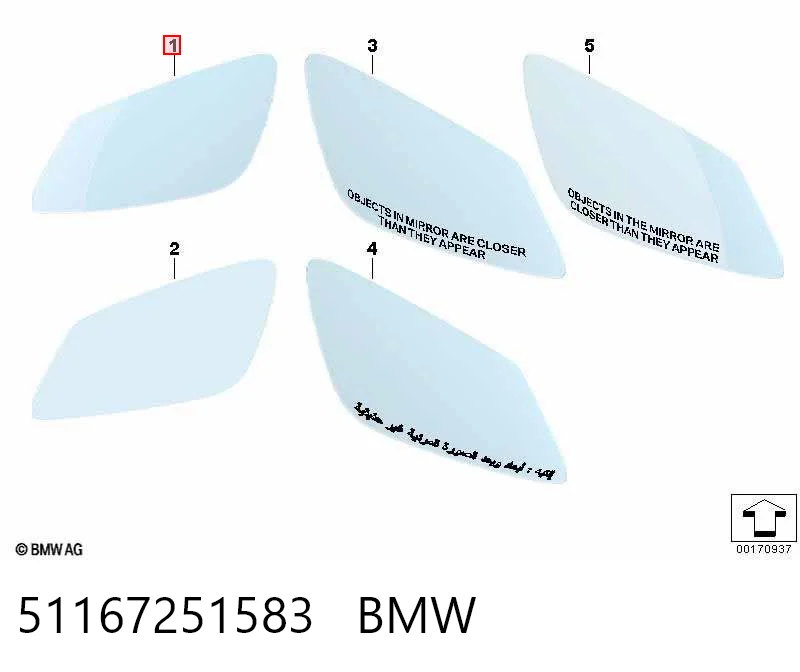 51167251583 BMW Elemento espelhado do espelho de retrovisão esquerdo