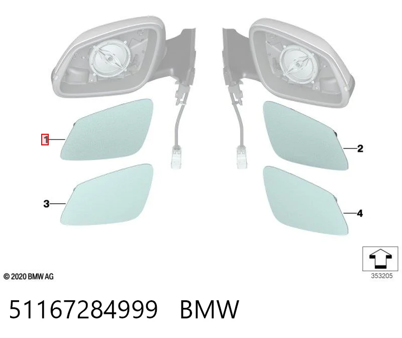 51167284999 BMW Elemento espelhado do espelho de retrovisão esquerdo