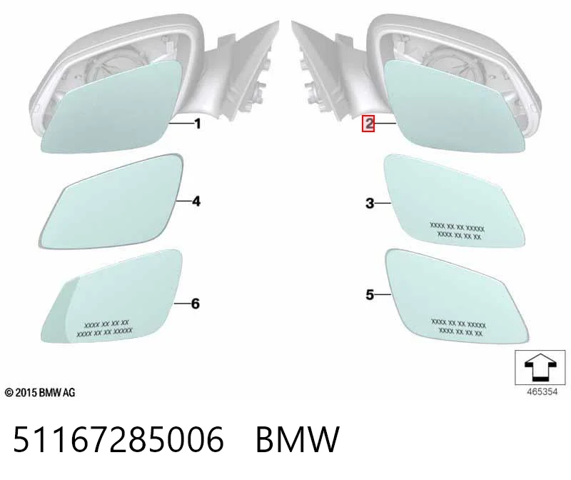 51167285006 BMW Elemento espelhado do espelho de retrovisão direito