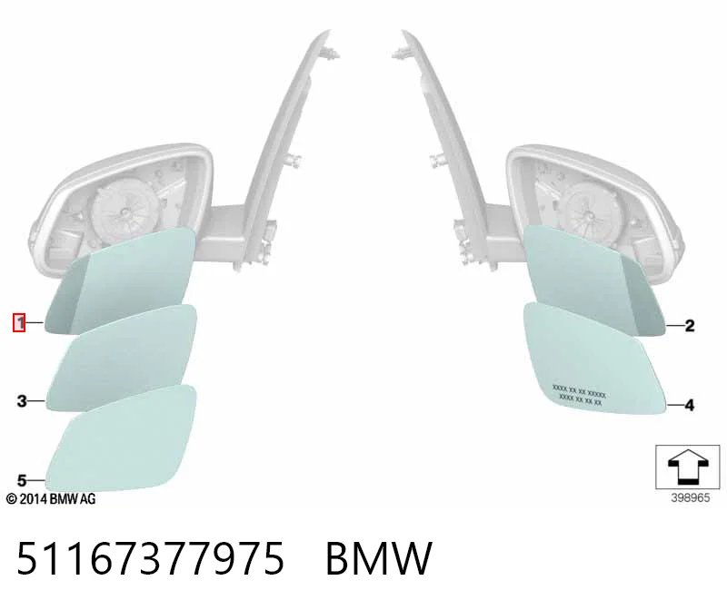 51167377975 BMW Elemento espelhado do espelho de retrovisão esquerdo