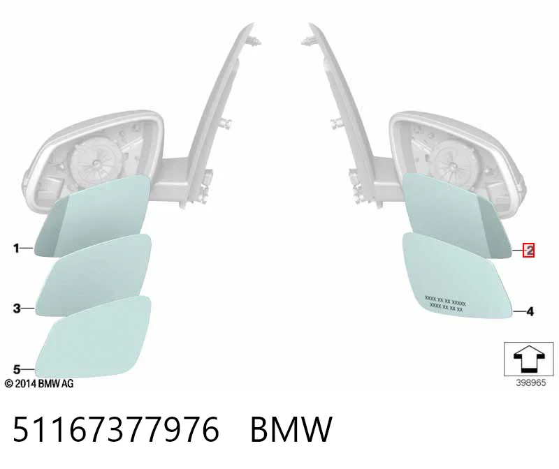 51167377976 BMW Elemento espelhado do espelho de retrovisão direito