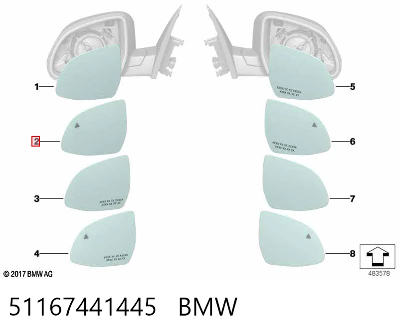 51167441445 BMW Elemento espelhado do espelho de retrovisão esquerdo