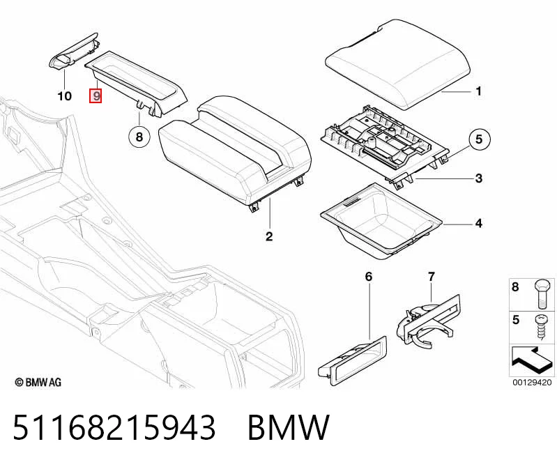 51168215943 BMW Caixa de console central (descanso de braço)