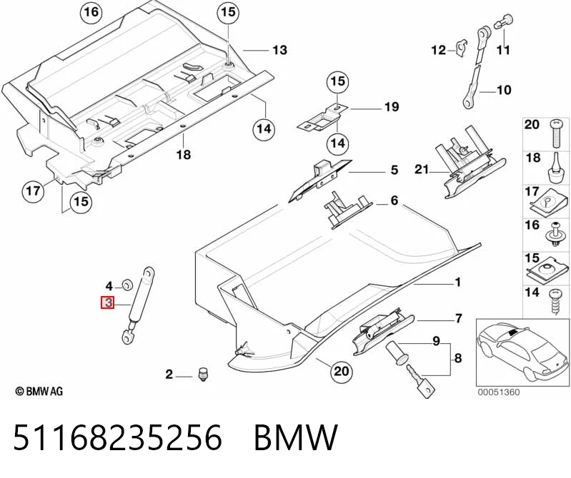 51168235256 BMW Amortecedor de tampa porta-luvas