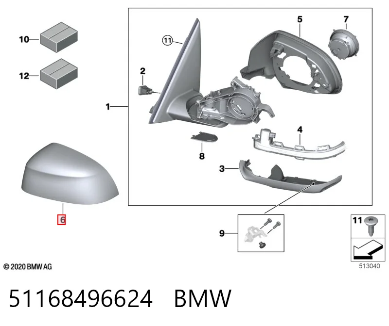 51168496624 BMW Placa sobreposta (tampa) do espelho de retrovisão direito