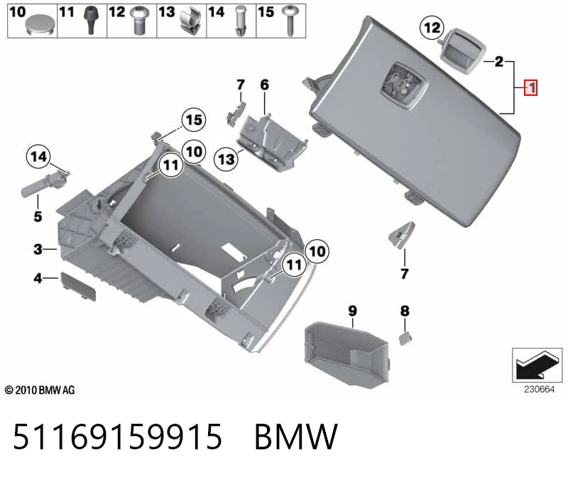 Tampa da caixa para luvas (porta-luvas) BMW 7  F01, F02, F03, F04 ao melhor preço