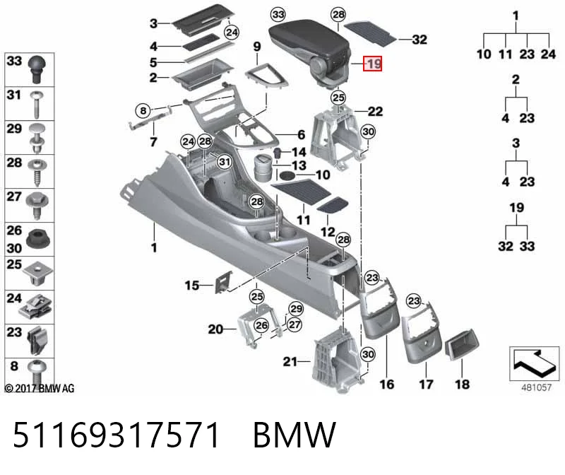 51169317571 BMW Braço de consola central