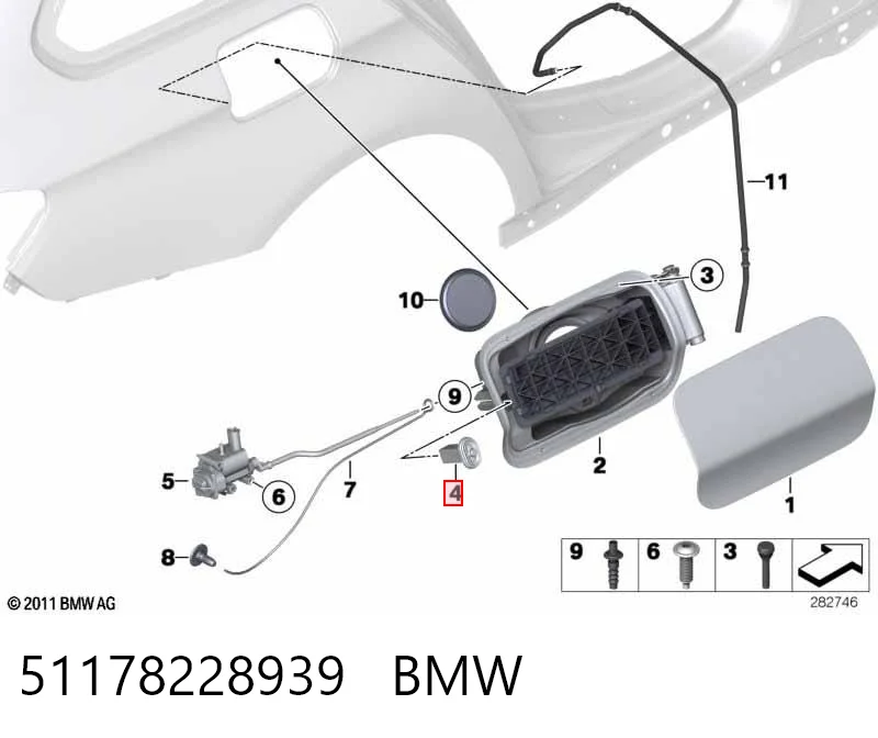 51178228939 BMW Fixador do alcapão do tanque de combustível
