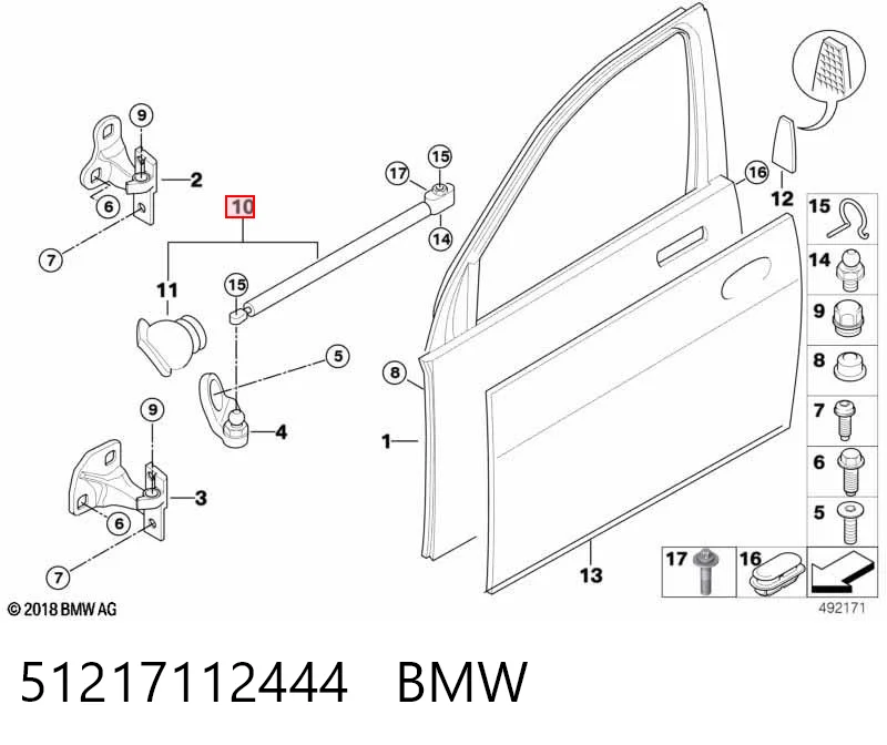 51217112444 BMW Limitador dianteiro direito de abertura de porta