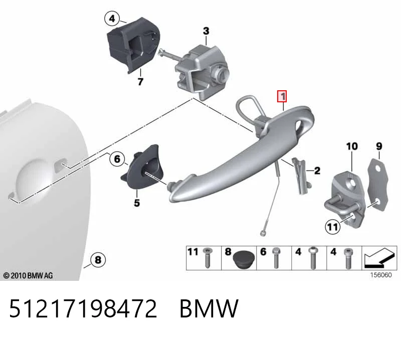 51217198472 BMW Maçaneta dianteira direita da porta externa