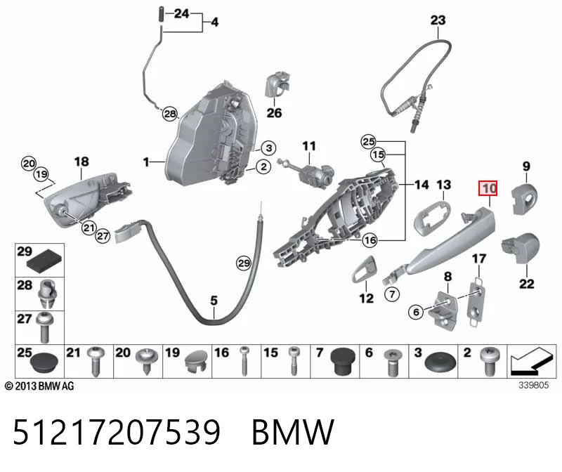 51217207539 BMW Maçaneta externa esquerda da porta traseira