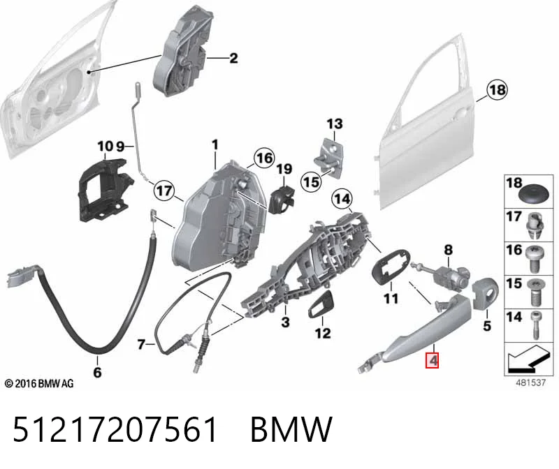 51217207561 BMW Maçaneta externa dianteira/traseira da porta esquerda