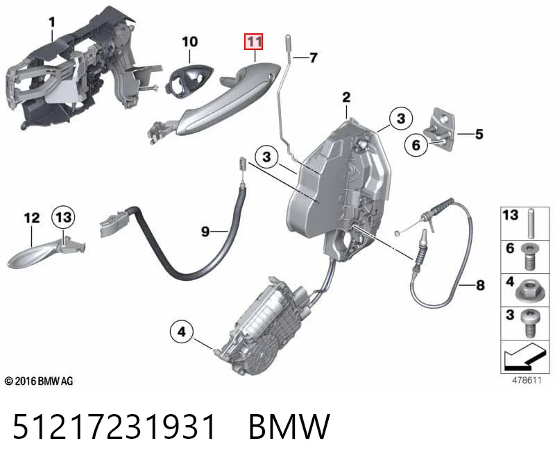 51217231931 BMW Maçaneta dianteira esquerda externa da porta