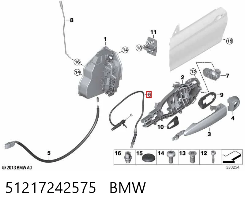 51217242575 BMW Cabo (pedal) de abertura do fecho da porta dianteira esquerda
