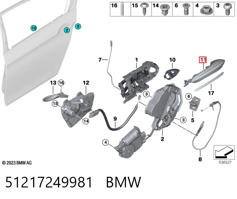 51217249981 BMW Maçaneta externa esquerda da porta traseira