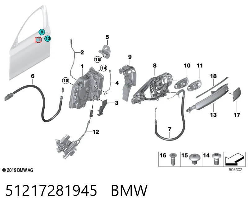 51217281945 BMW Fecho da porta dianteira esquerda