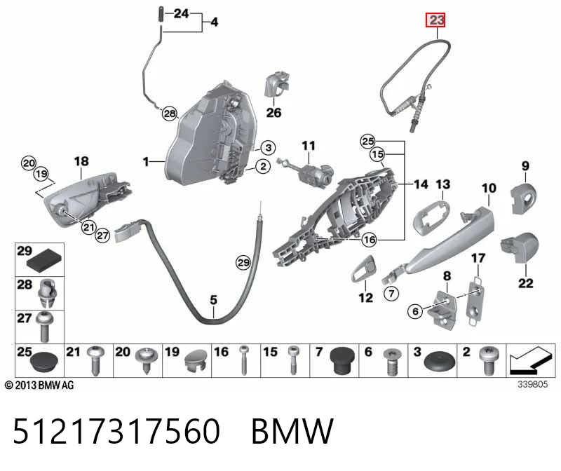 51217317560 BMW Cabo (pedal) de abertura do fecho da porta dianteira