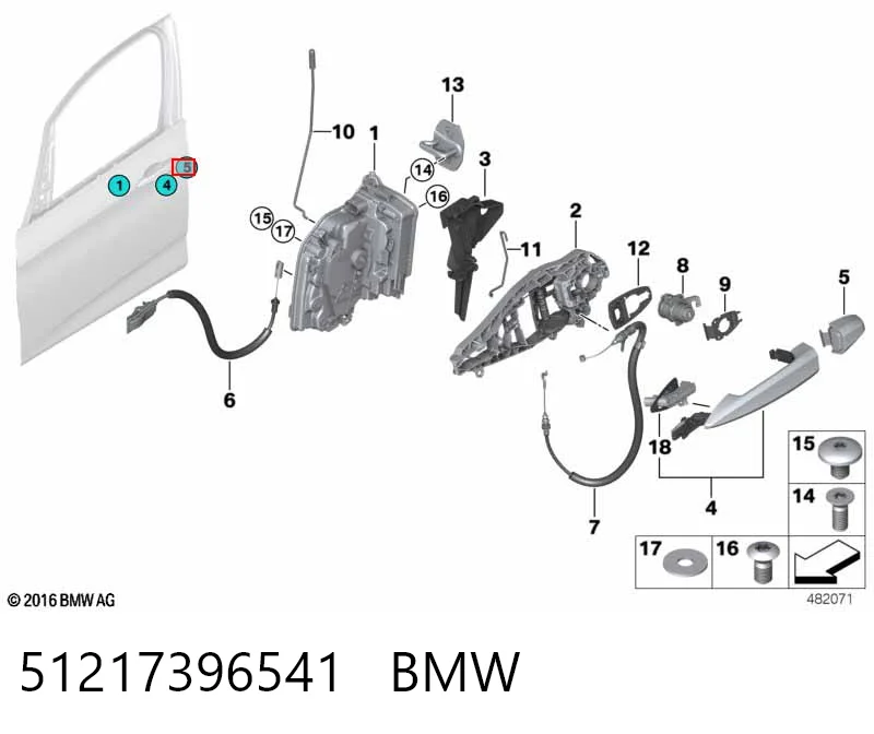 51217396541 BMW Tampa de maçaneta externa da porta dianteira esquerda