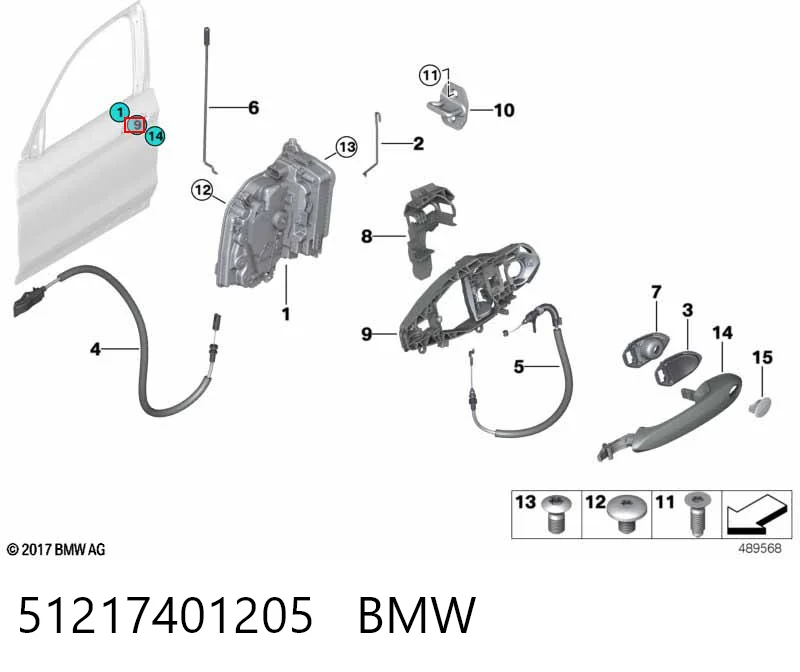 51217401205 BMW Suporte de maçaneta externa da porta dianteira esquerda