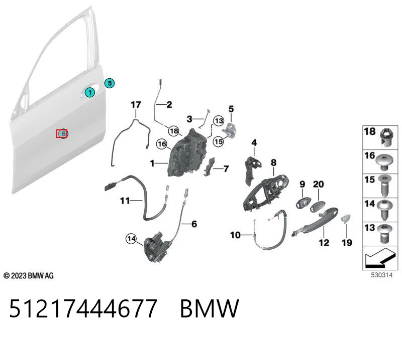 51217444677 BMW Cabo (pedal) de abertura do fecho da porta dianteira esquerda