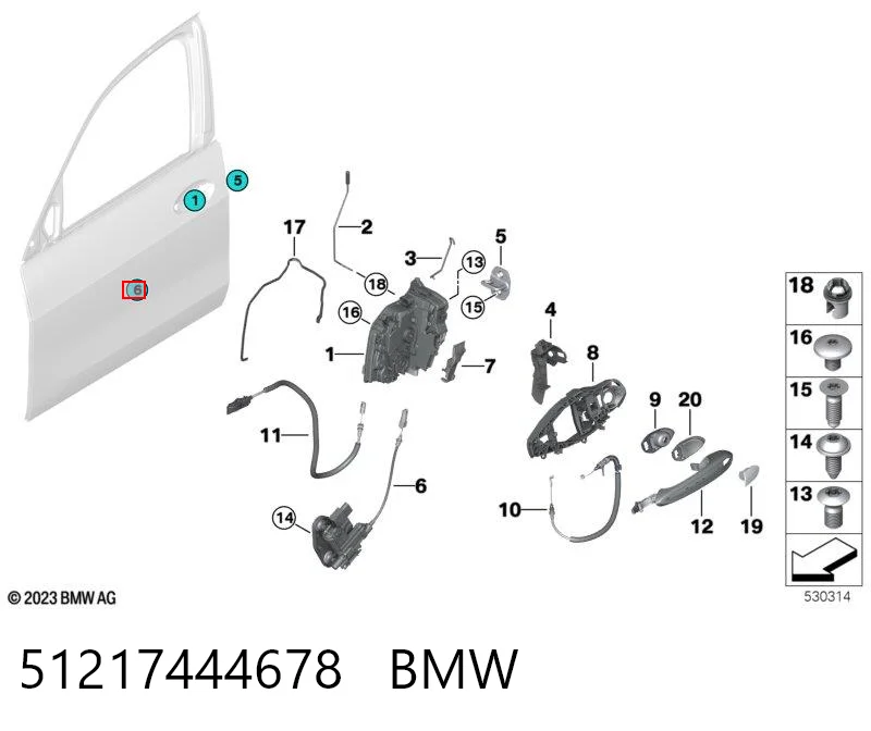 51217444678 BMW Cabo (pedal) de abertura do fecho da porta dianteira direita