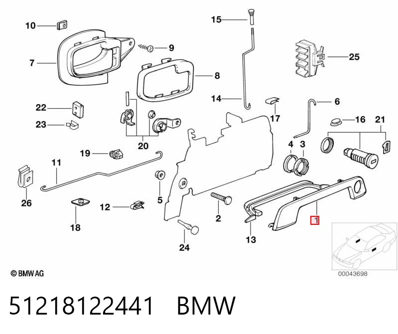 51218122441 BMW Tampa de maçaneta externa da porta dianteira esquerda