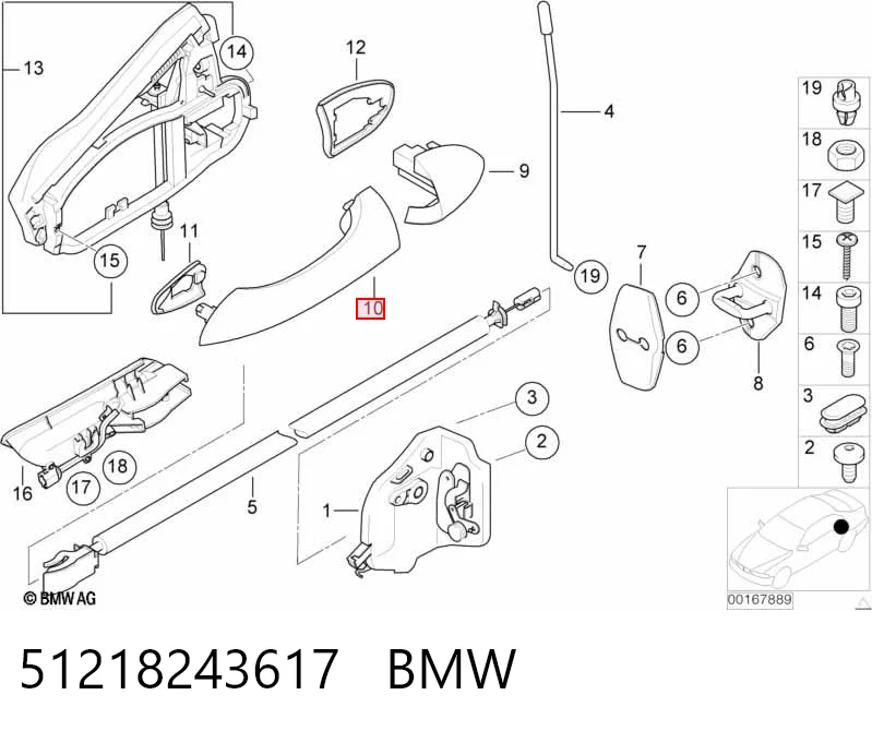 51218243617 BMW Maçaneta externa da porta dianteira
