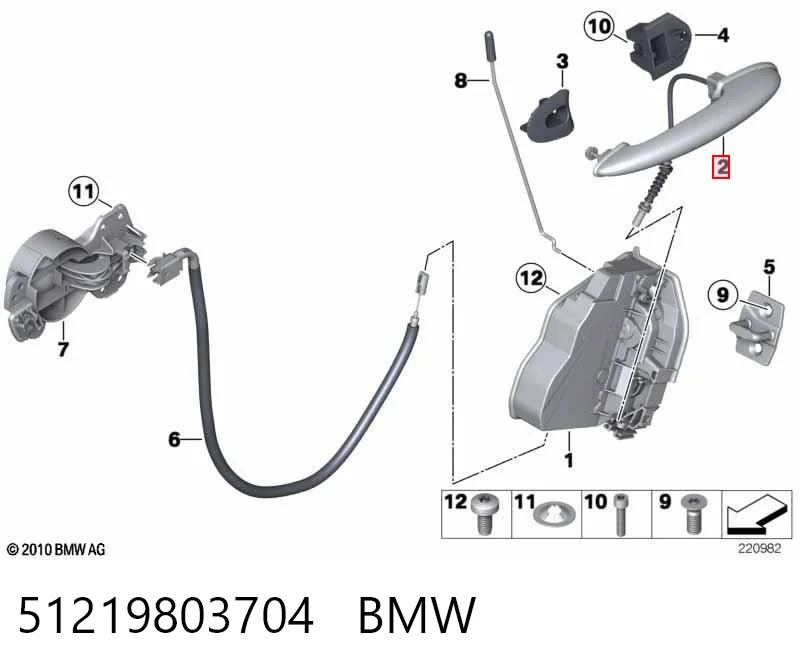 51219803704 BMW Maçaneta externa direita da porta traseira