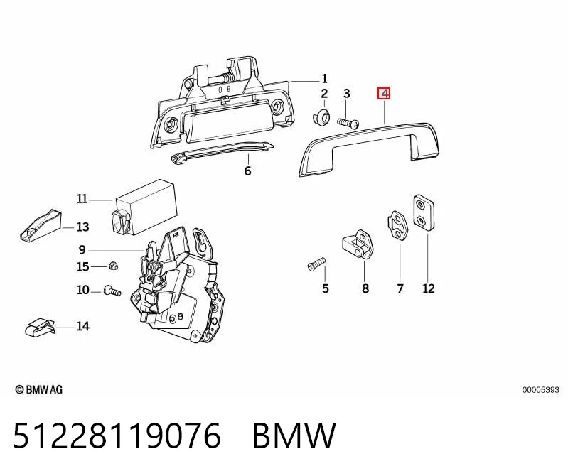 51228119076 BMW Tampa de maçaneta externa da porta traseira esquerda