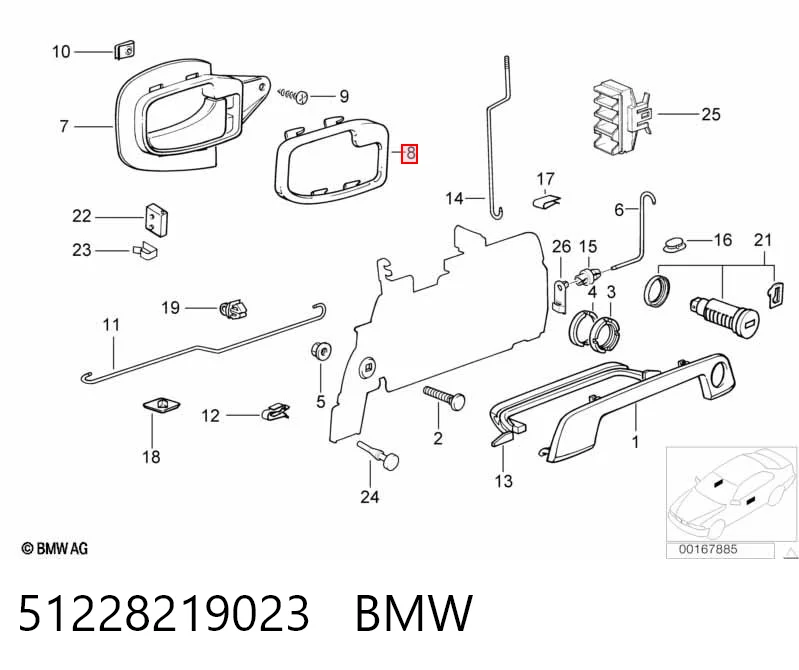 51228219023 BMW Cobrimento de maçaneta interna da porta dianteira esquerda