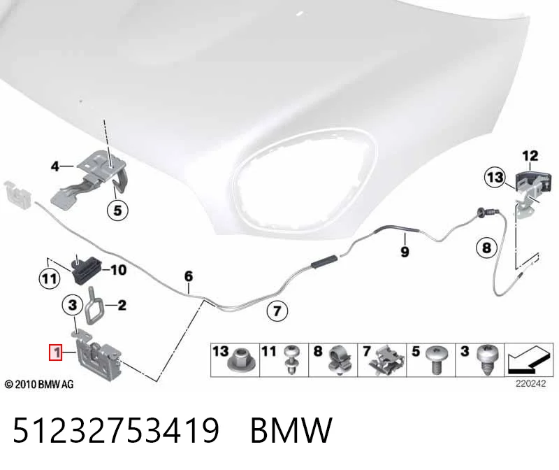 51232753419 BMW Fecho da capota esquerdo