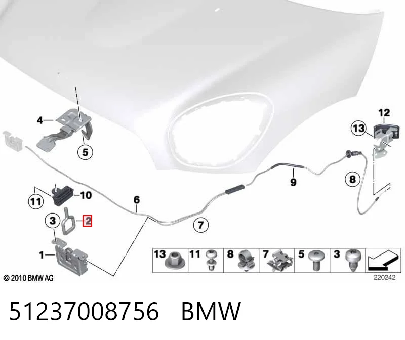 51237008756 BMW Viga con gancho do fecho da capota