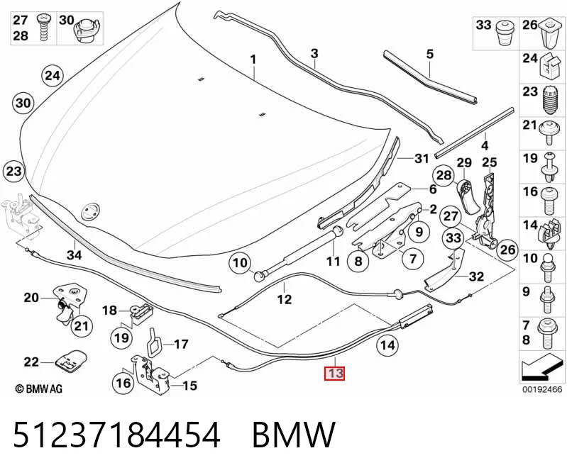 51237184454 BMW Cabo dianteiro de abertura da capota