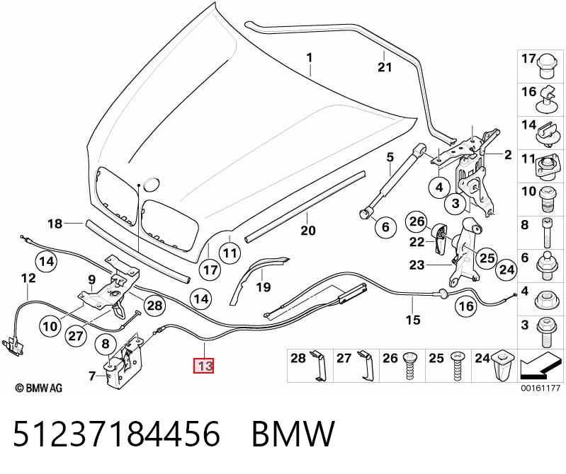 51237184456 BMW Cabo dianteiro de abertura da capota