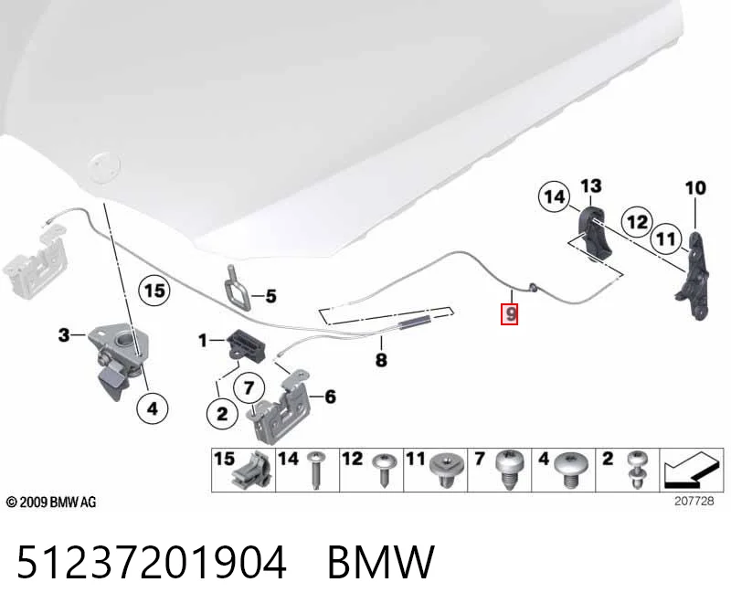 51237201904 BMW Cabo traseiro de abertura da capota