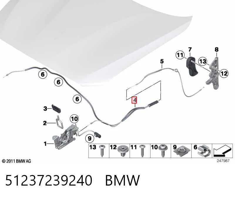 51237239240 BMW Cabo dianteiro de abertura da capota