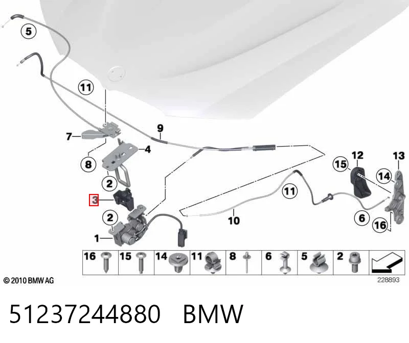 51237244880 BMW Fixador de grampa da capota