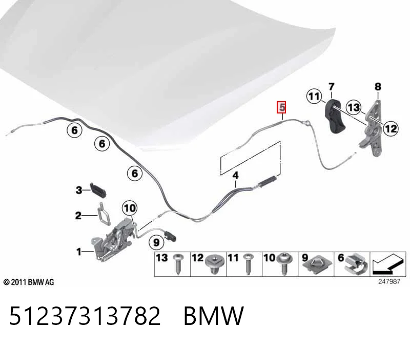 51237313782 BMW Cabo traseiro de abertura da capota