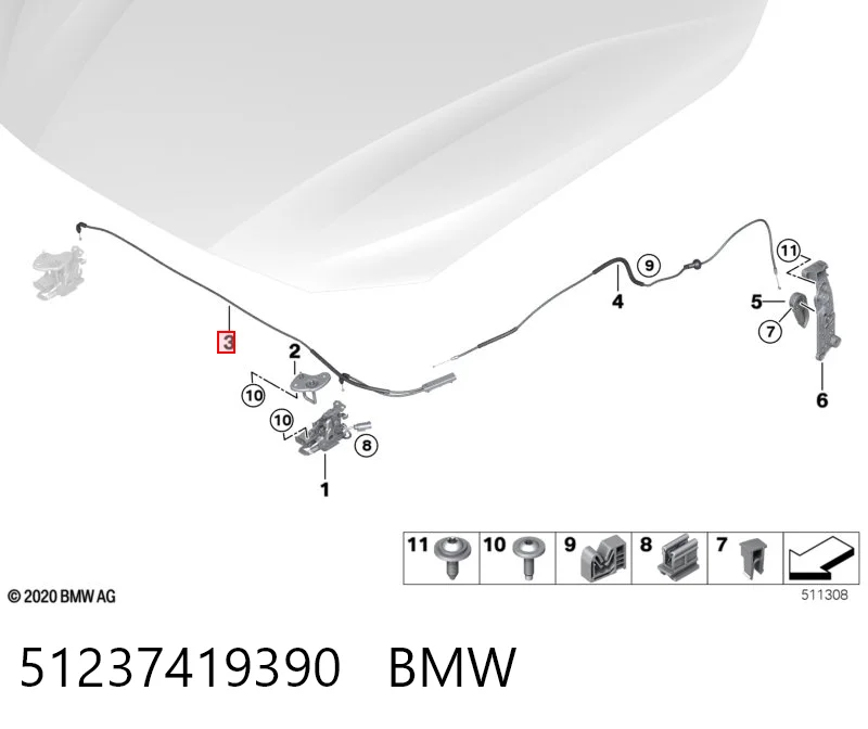 51237419390 BMW Cabo dianteiro de abertura da capota