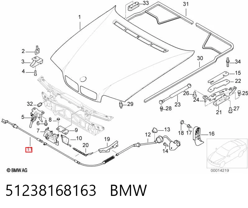 51238168163 BMW Cabo dianteiro de abertura da capota