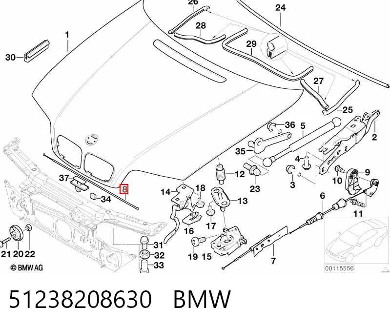 51238208630 BMW Cabo dianteiro de abertura da capota